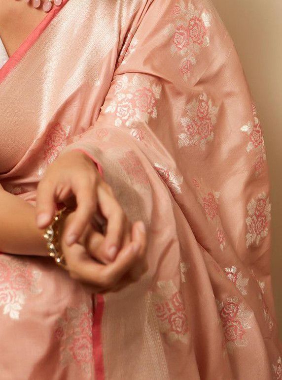 Dia Mirza Looks Beautiful in Peach Banarasi Silk Saree