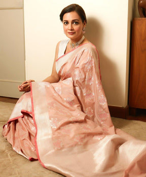 Dia Mirza Looks Beautiful in Peach Banarasi Silk Saree