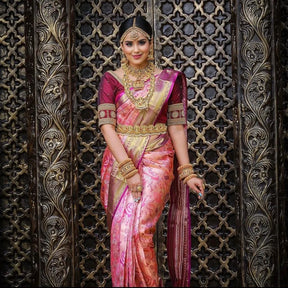 New Traditional Wedding Wear Pink Soft Banarasi Silk Saree