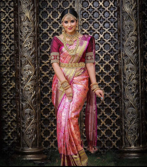 New Traditional Wedding Wear Pink Soft Banarasi Silk Saree