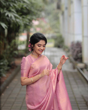 Pink Pastel Kanjivaram Lichi Silk saree