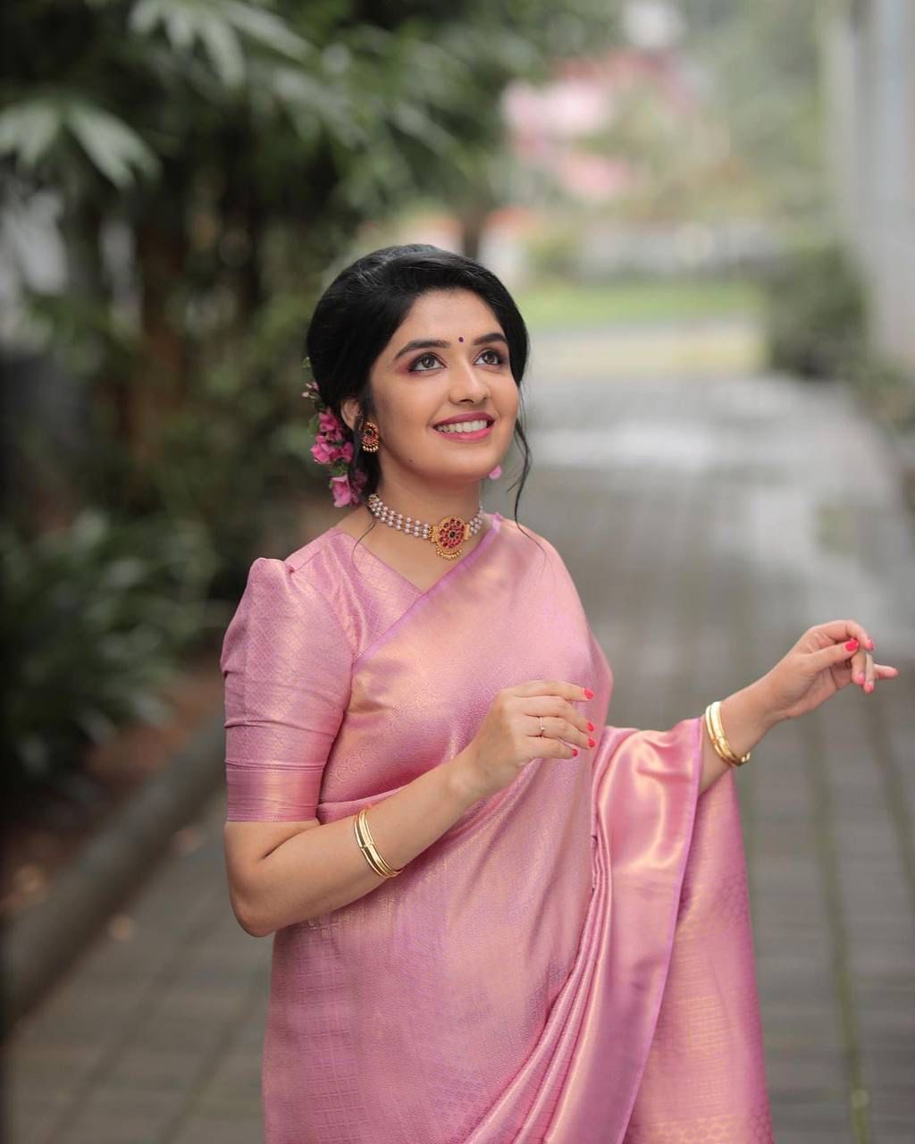 Pink Pastel Kanjivaram Lichi Silk saree