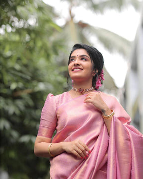 Pink Pastel Kanjivaram Lichi Silk saree