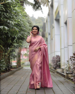 Pink Pastel Kanjivaram Lichi Silk saree