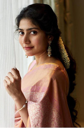 Sai Pallavi in Traditional Peach Colour Soft Lichi Silk Saree