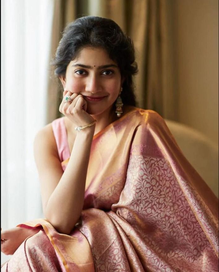 Sai Pallavi in Traditional Peach Colour Soft Lichi Silk Saree