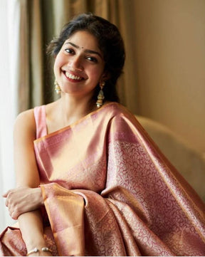 Sai Pallavi in Traditional Peach Colour Soft Lichi Silk Saree