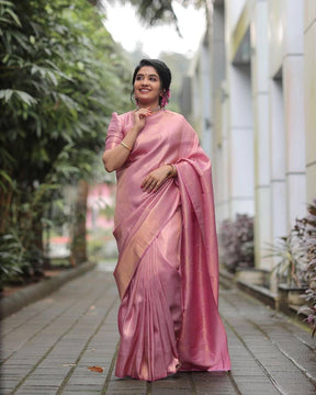 Pink Pastel Kanjivaram Lichi Silk saree