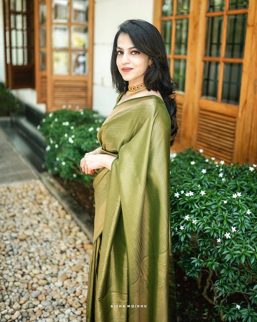 Silk Traditional Saree in Green with Weaving work