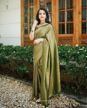 Silk Traditional Saree in Green with Weaving work