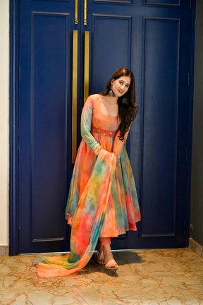 MULTICOLOR ORGANZA GOWN SUIT