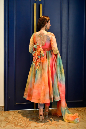 MULTICOLOR ORGANZA GOWN SUIT