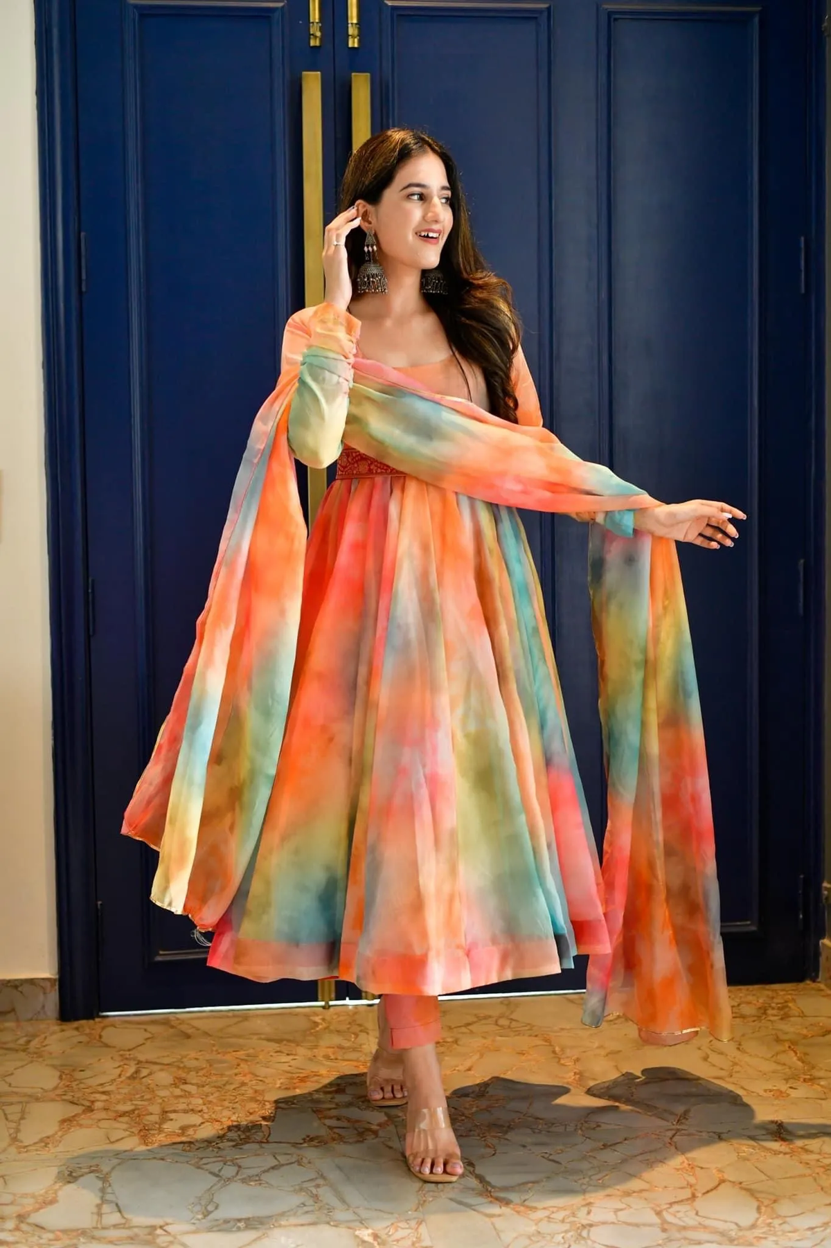 MULTICOLOR ORGANZA GOWN SUIT