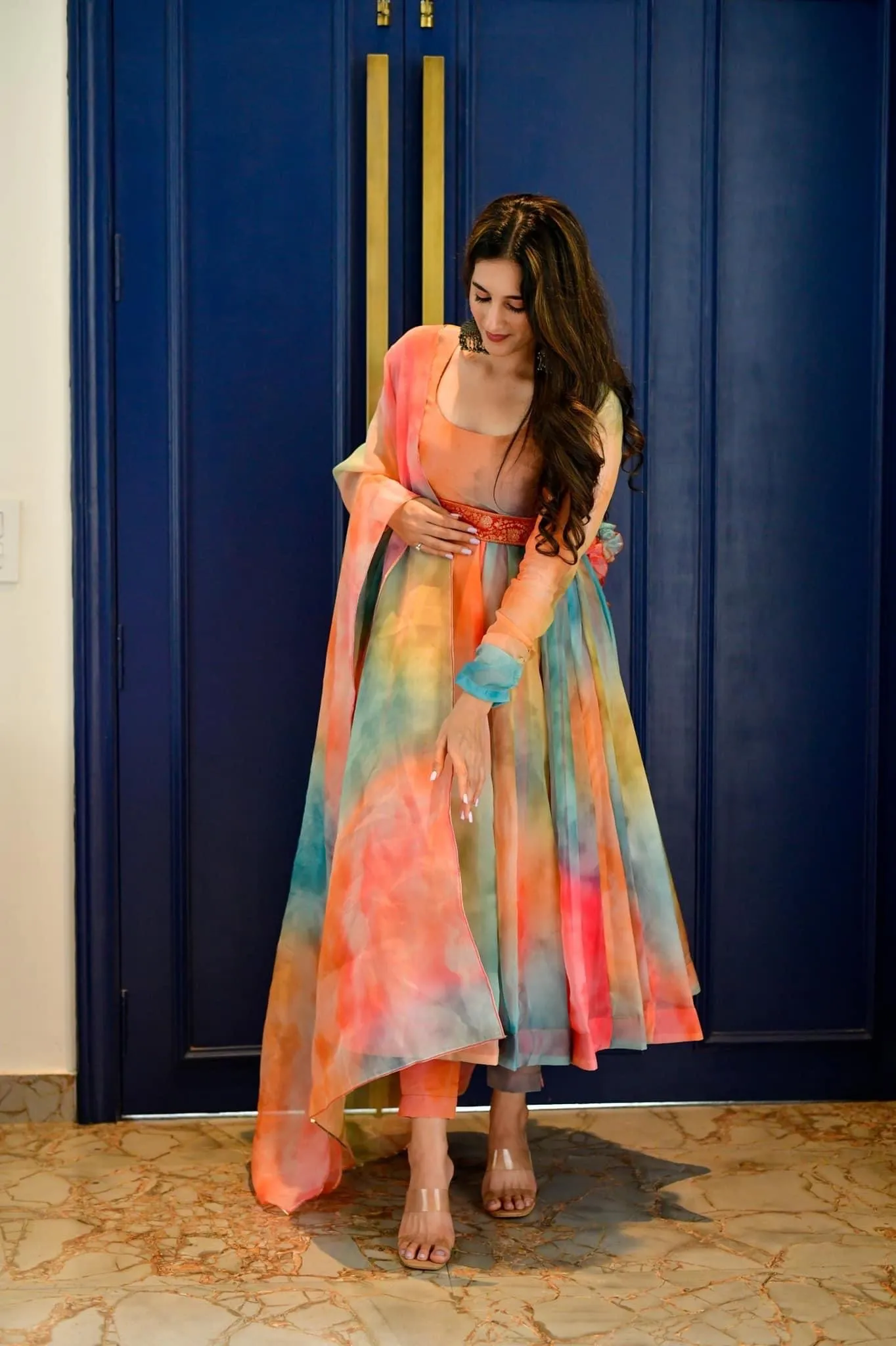 MULTICOLOR ORGANZA GOWN SUIT