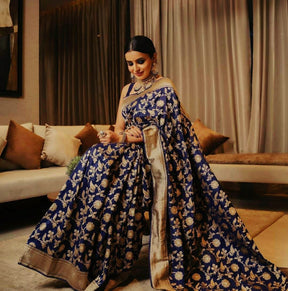 Blue Designer Ethnic Wear Lichi Silk Saree