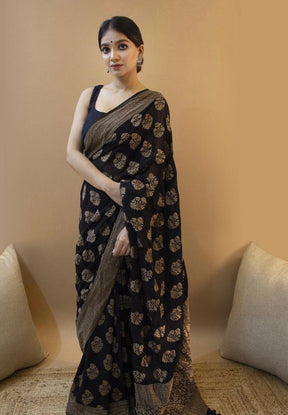 New Black Designer Ethnic Wear Lichi Silk Saree