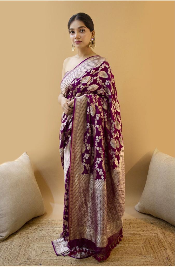 Traditional Lichi Silk Bridal Wear Soft Silk Banarsi Designer Saree