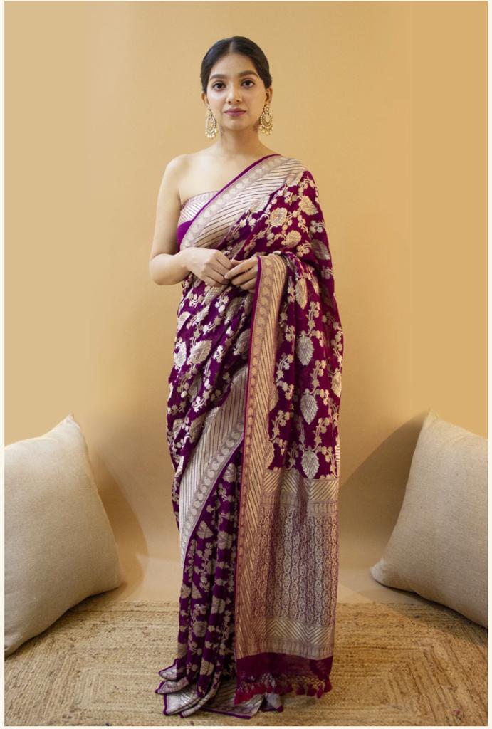 Traditional Lichi Silk Bridal Wear Soft Silk Banarsi Designer Saree