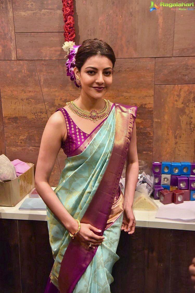 Kajal Aggarwal in Red Traditional Banarasi Silk Saree