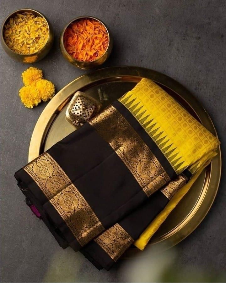 Yellow Traditional Soft Lichi Silk Designer Banarasi Saree