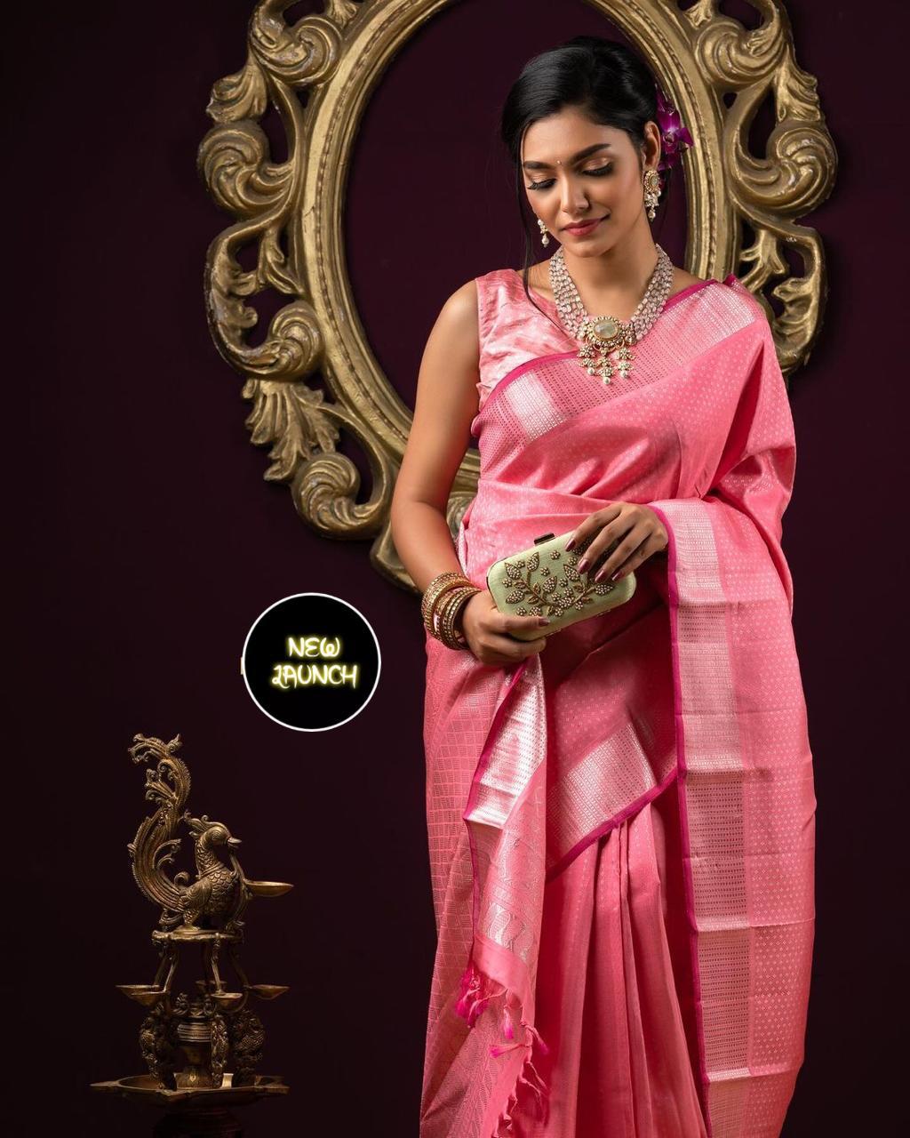 Pink Attractive Traditional Lichi Silk Bridal Wear Banarsi Designer Saree