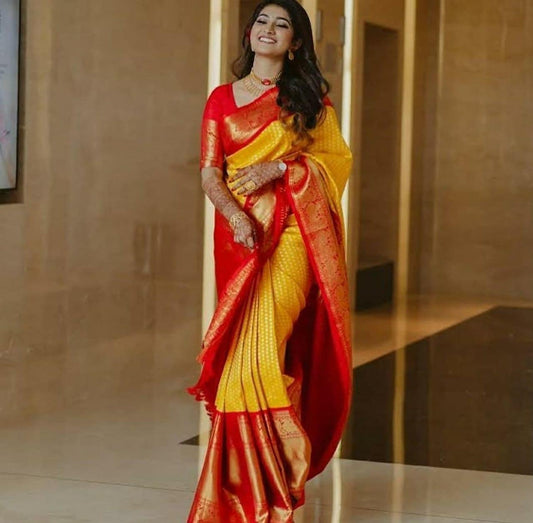 Yellow Attractive Traditional Banarsi Silk Saree