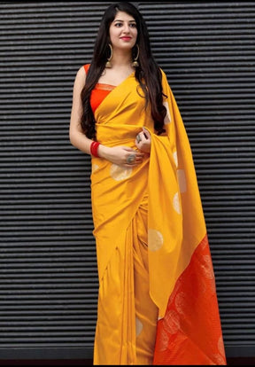 New Attractive Yellow Traditional Designer Lichi Silk Banarasi Saree