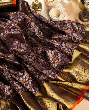 Tempting Wine Luxuriant Soft Banarasi Silk Saree