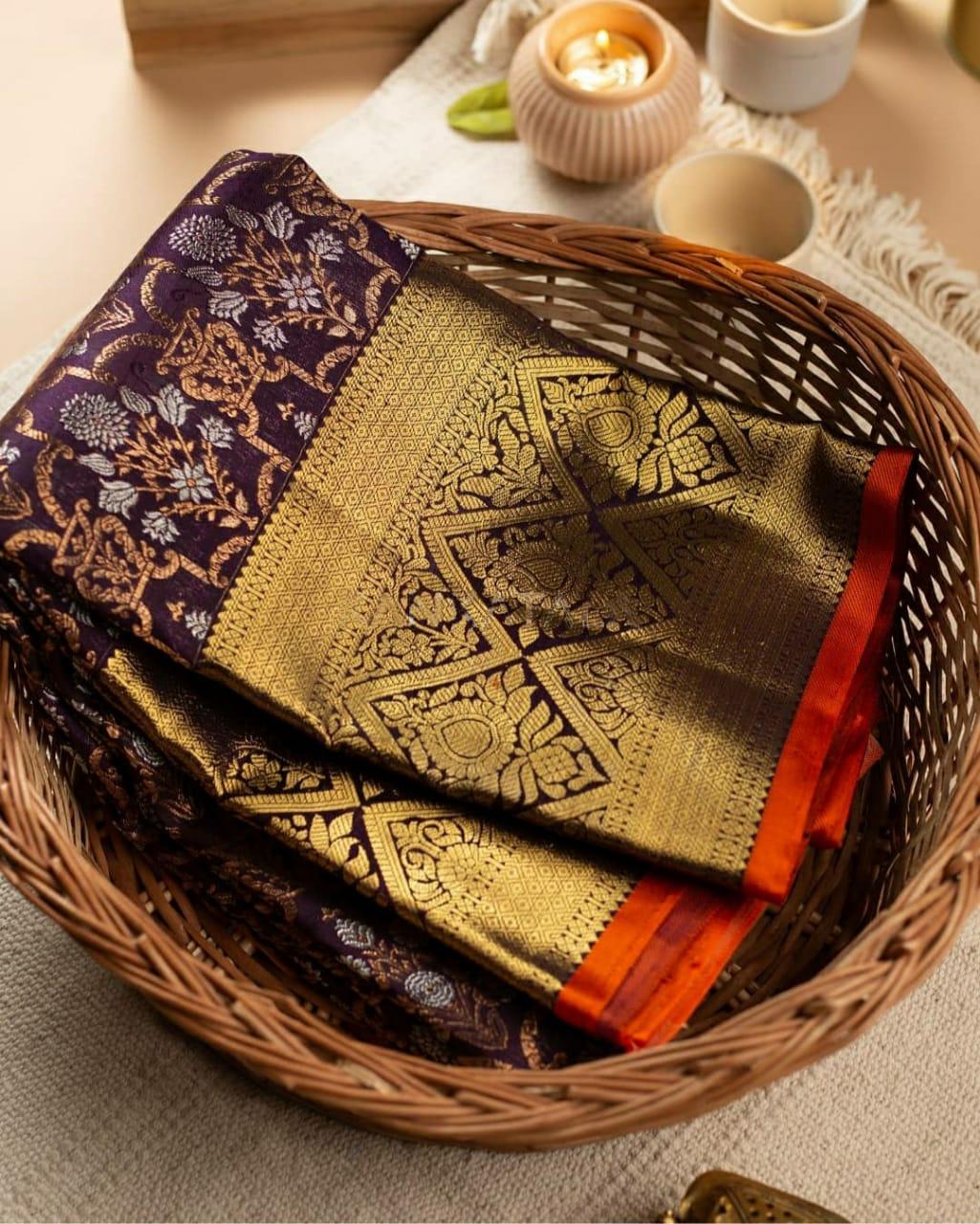 Tempting Wine Luxuriant Soft Banarasi Silk Saree