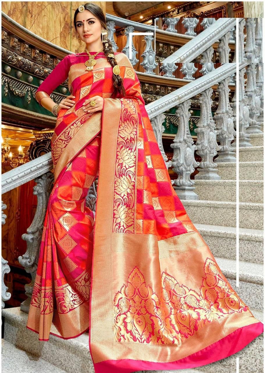 Traditional Red Weaving work Lichi Silk Saree