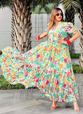 Multi Colour Women Charming Ethnic Printed Gown