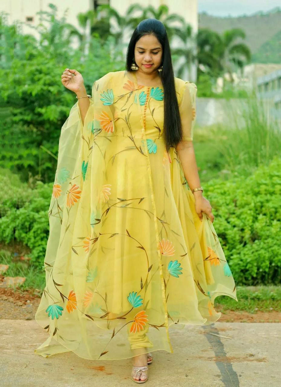 Yellow Women Charming Ethnic Motifs Gown for Days SI 1011