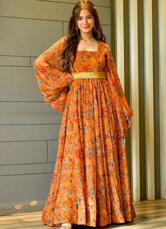 Orange Color Charming Ethnic Gown