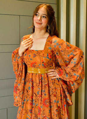 Orange Color Charming Ethnic Gown