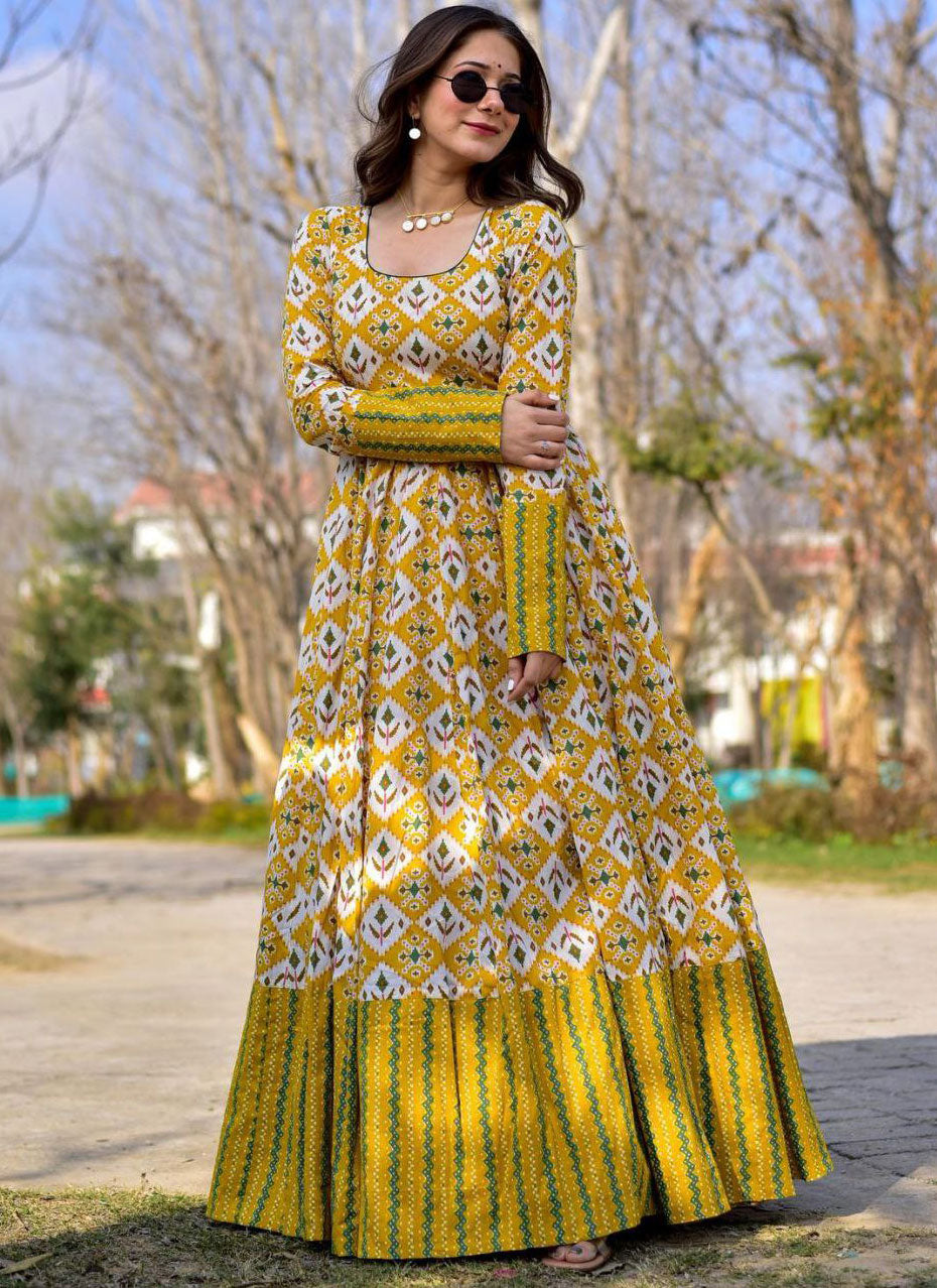 Yellow Motifs Gown for Any Occasion