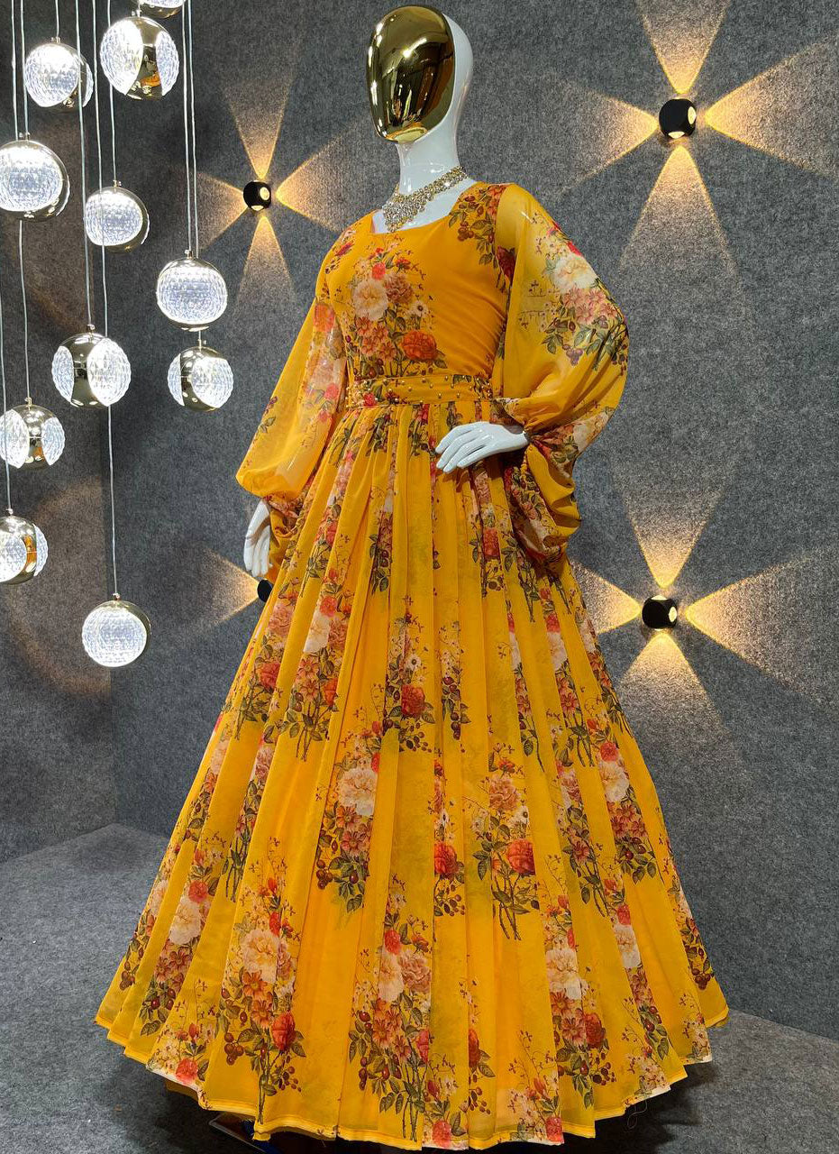 Women Charming Ethnic Yellow Motifs Gown for Days