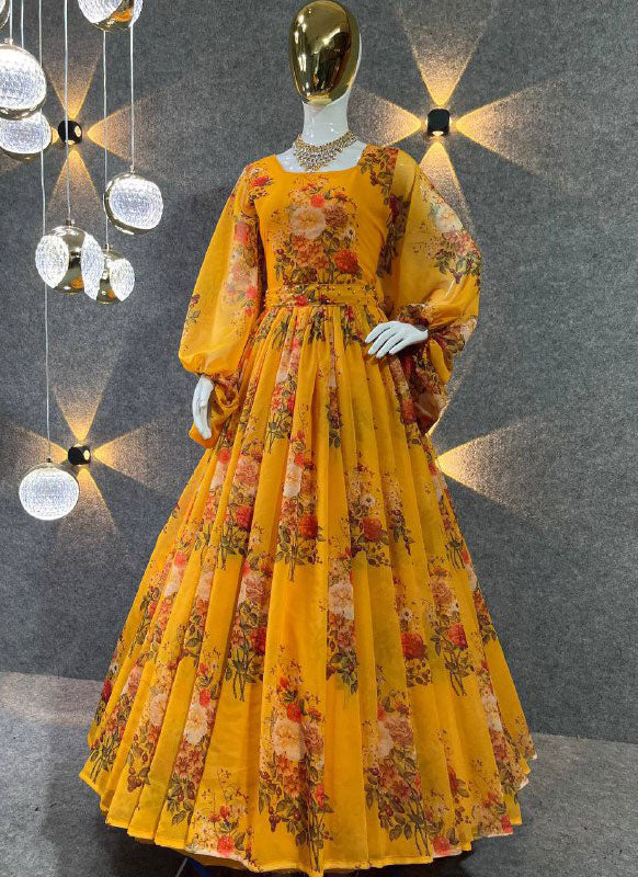 Women Charming Ethnic Yellow Motifs Gown for Days