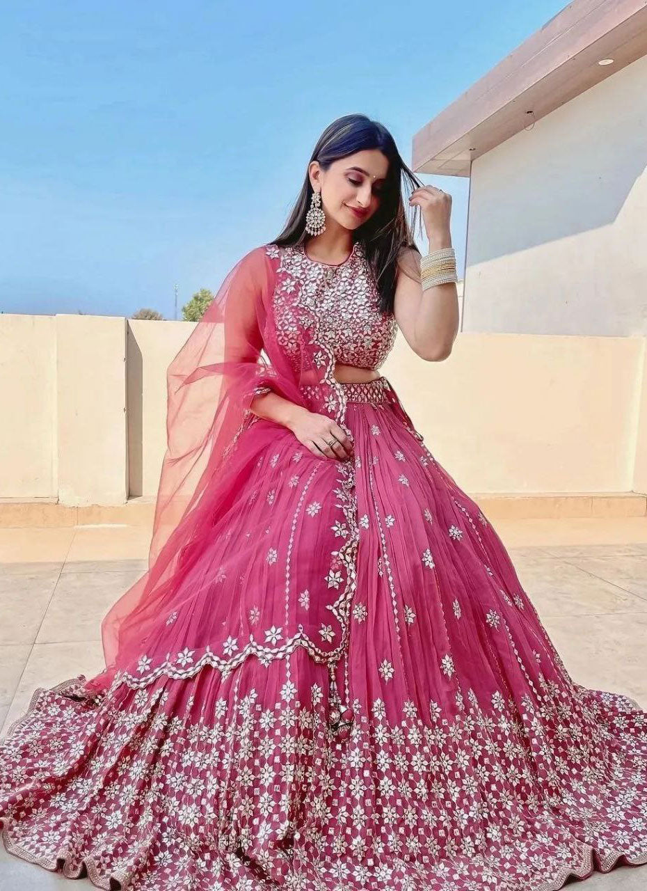 Pink Colored Attractive Party Wear Lehenga Choli With Embroidery Work SI 105