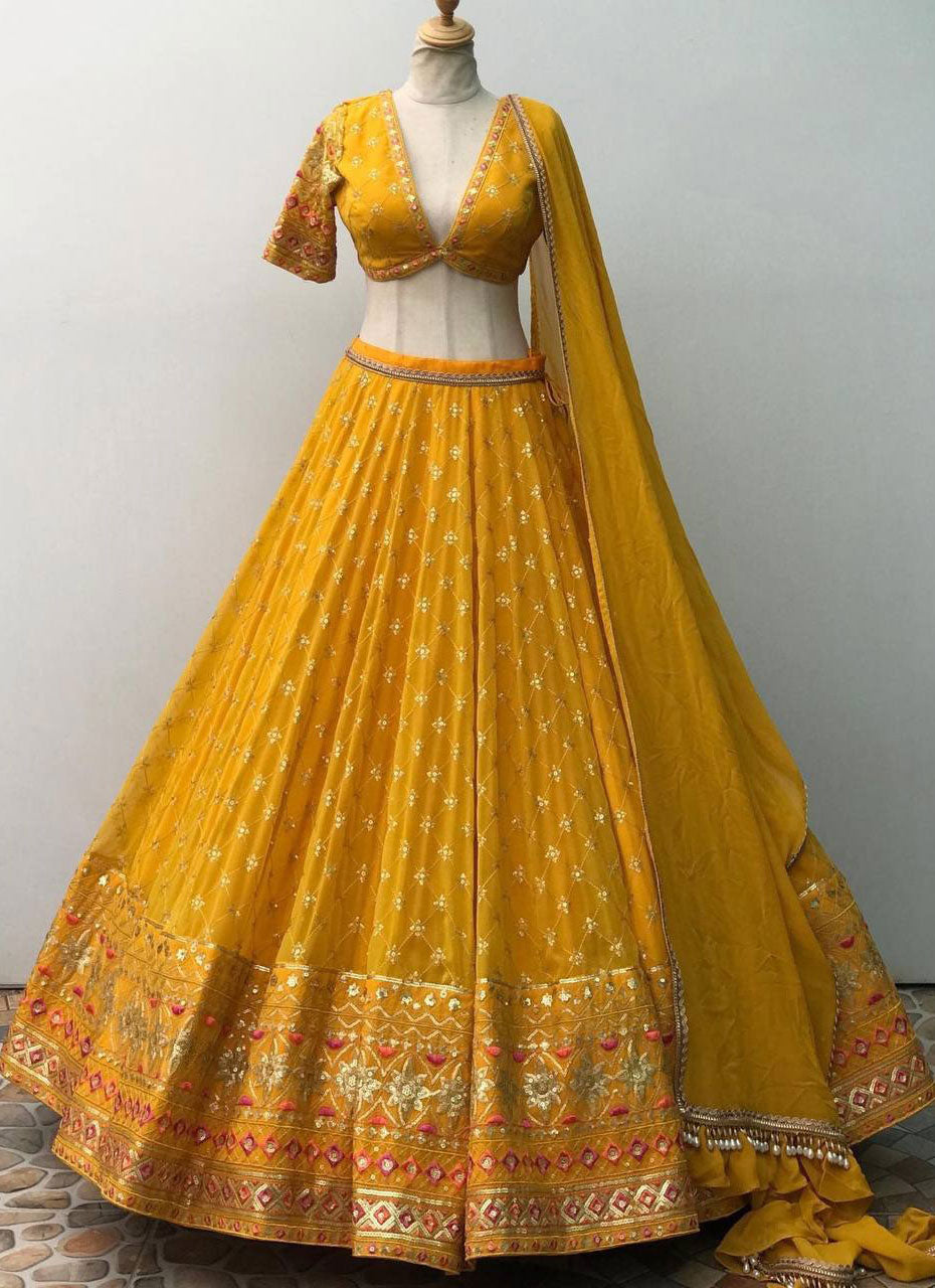 Yellow Colour Embroidered Attractive Party Wear Lehenga Choli SI 1067