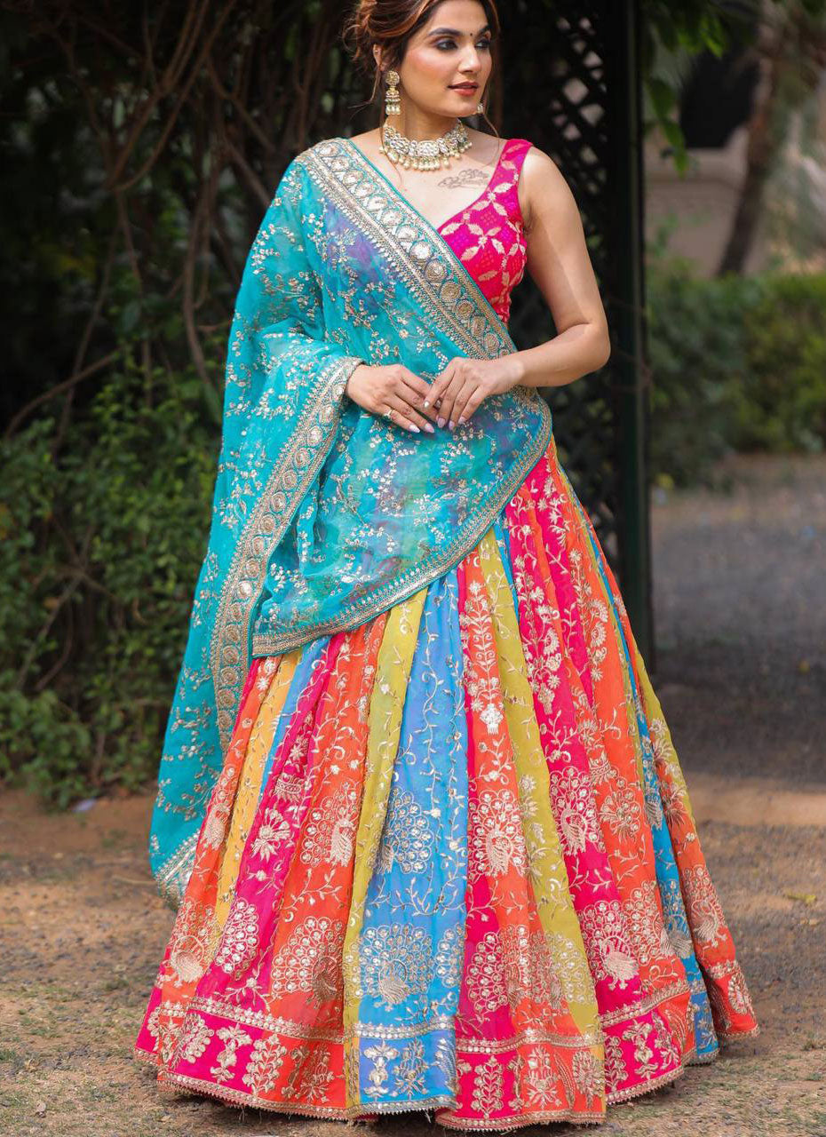 Multi Colour Embroidered Attractive Party Wear Lehenga Choli SI 1072