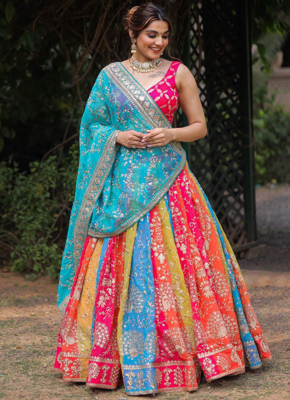 Multi Colour Embroidered Attractive Party Wear Lehenga Choli SI 1072