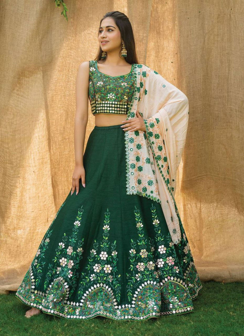 Green Colored Attractive Party Wear Lehenga Choli With Embroidery Work SI 107