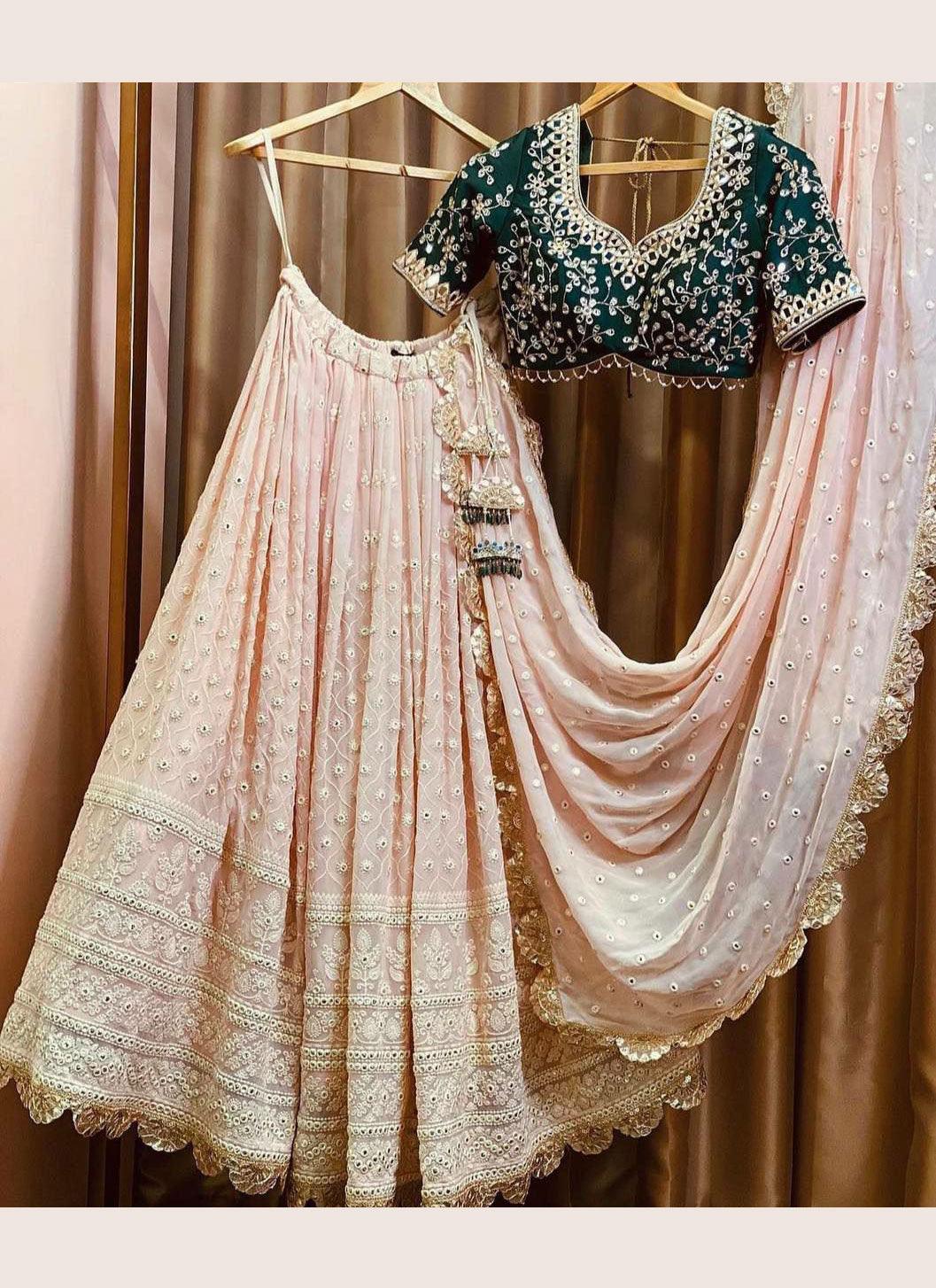 Peach Designer Partywear Embroidered Work Bridesmaid Lehengas SI 116