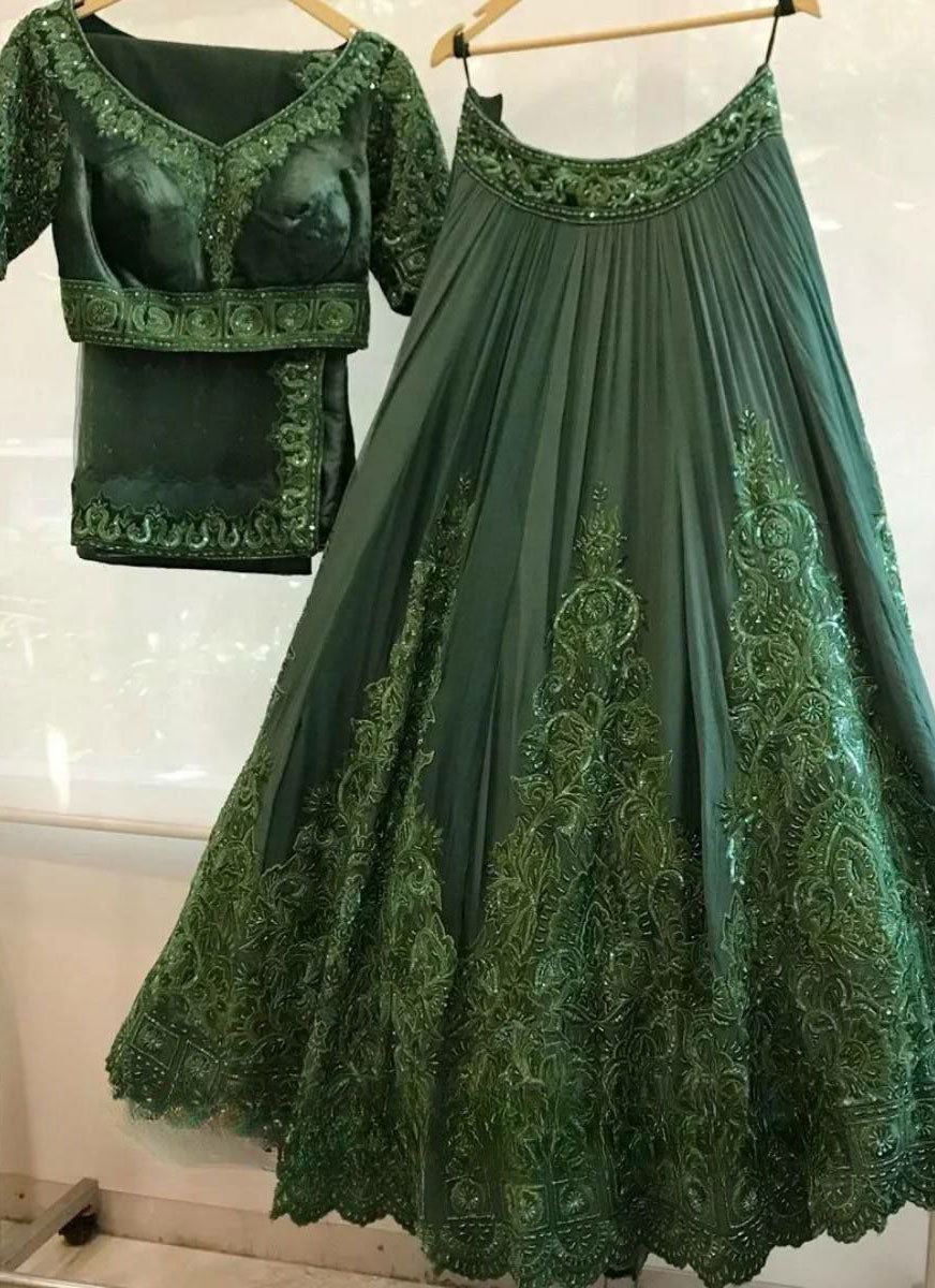 Green Colour Designer Partywear Embroidered Work Bridesmaid Lehengas SI 123