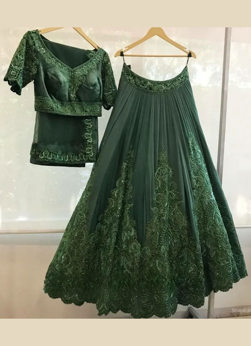 Green Colour Designer Partywear Embroidered Work Bridesmaid Lehengas SI 123