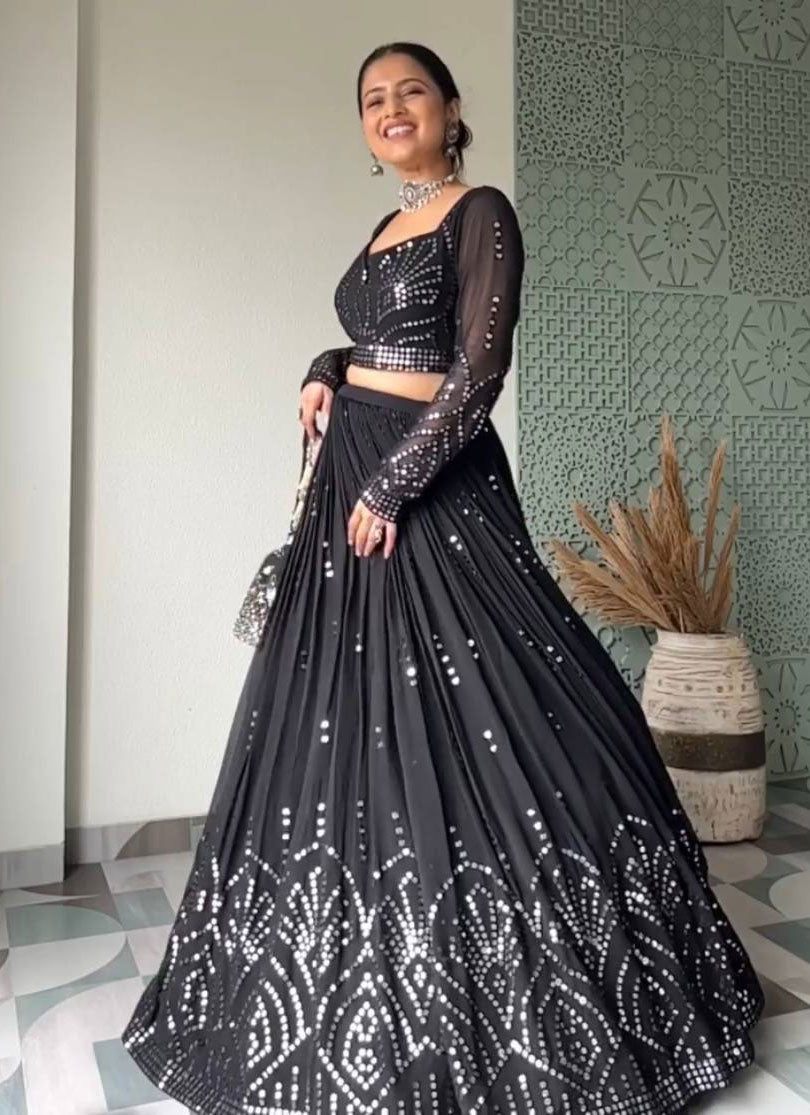 Black Colour & Sequence 9mm Work Embroidered Party Wear Lehenga choli SI 153