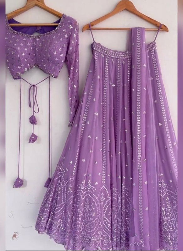 Light Purple Colour Embroidered Attractive Party Wear Silk Lehenga choli SI 170