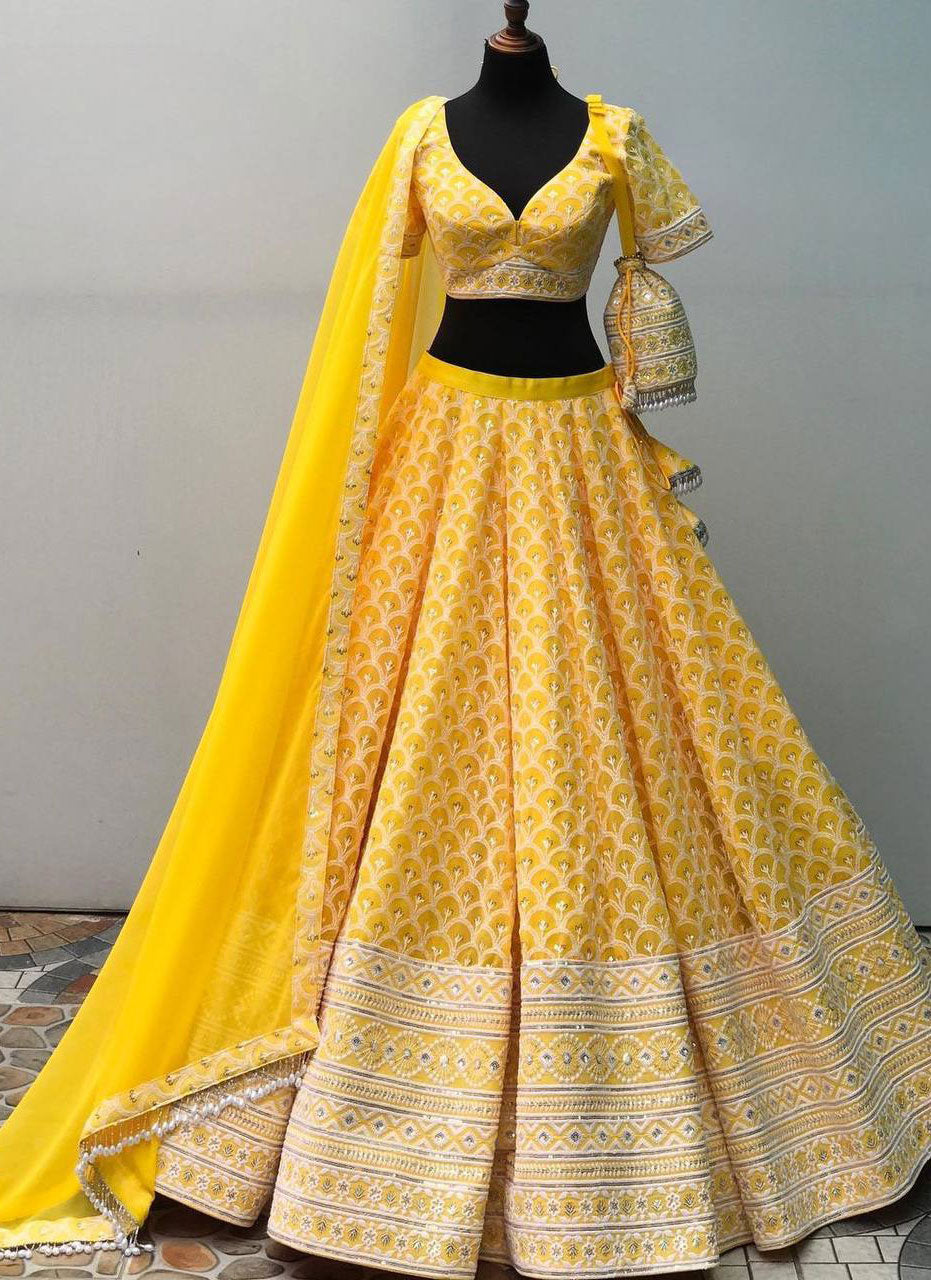 Yellow New Embroidered Attractive Party Wear Lehenga Choli SI 218