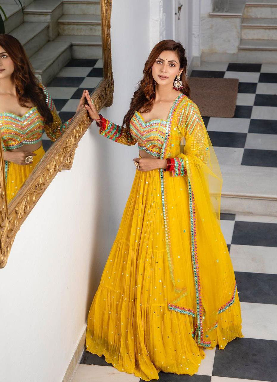 Yellow Embroidered Attractive Party Wear Lehenga Choli SI 223