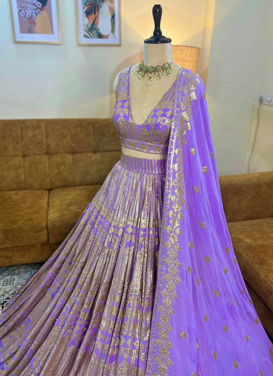 Wine Designer Partywear Embroidered Work Material Bridesmaid Lehengas SI 236